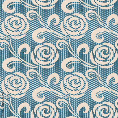 Seamless retro roses lace pattern on blue background