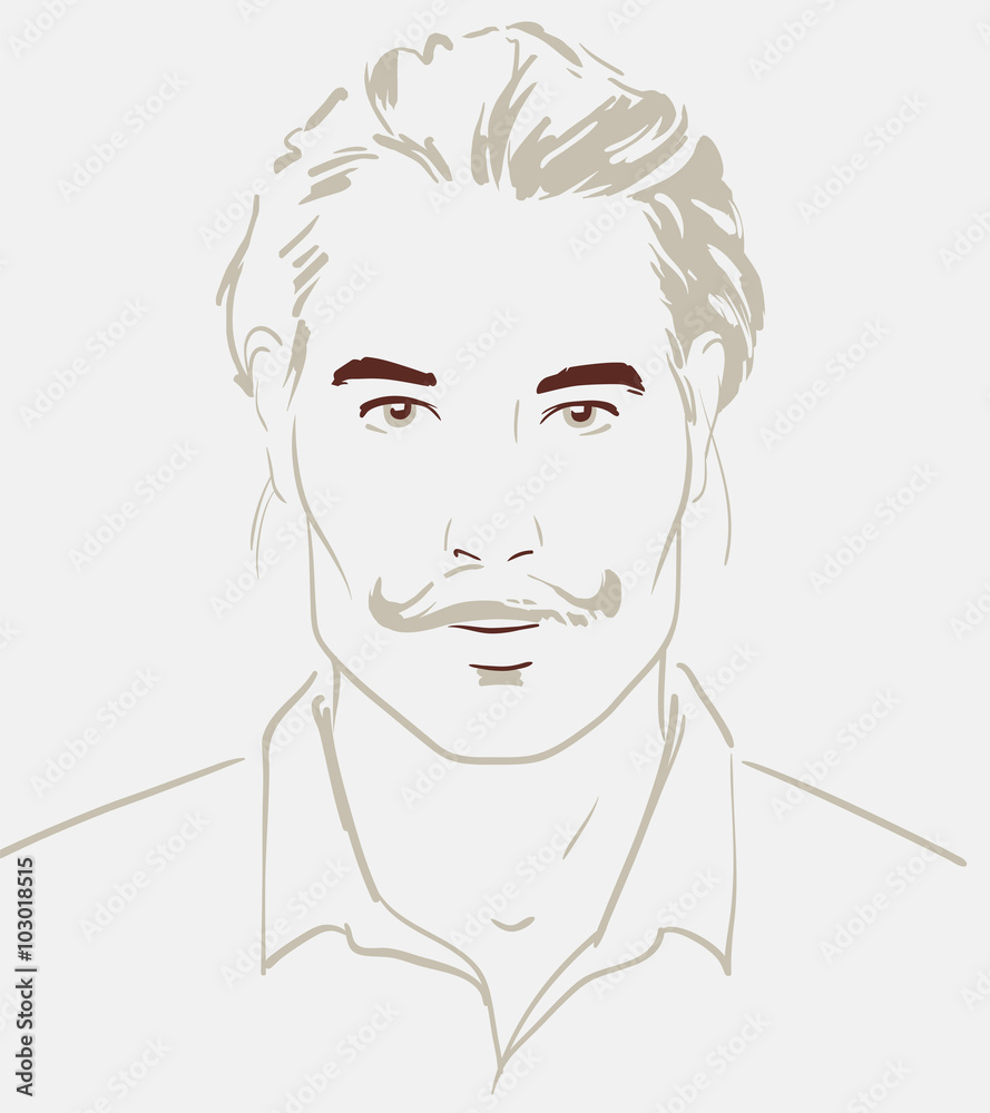 Man face hand drawn. Portrait of a young handsome man. Vector il
