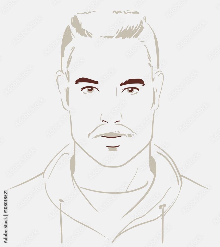 Man face hand drawn. Portrait of a young handsome man. Vector il