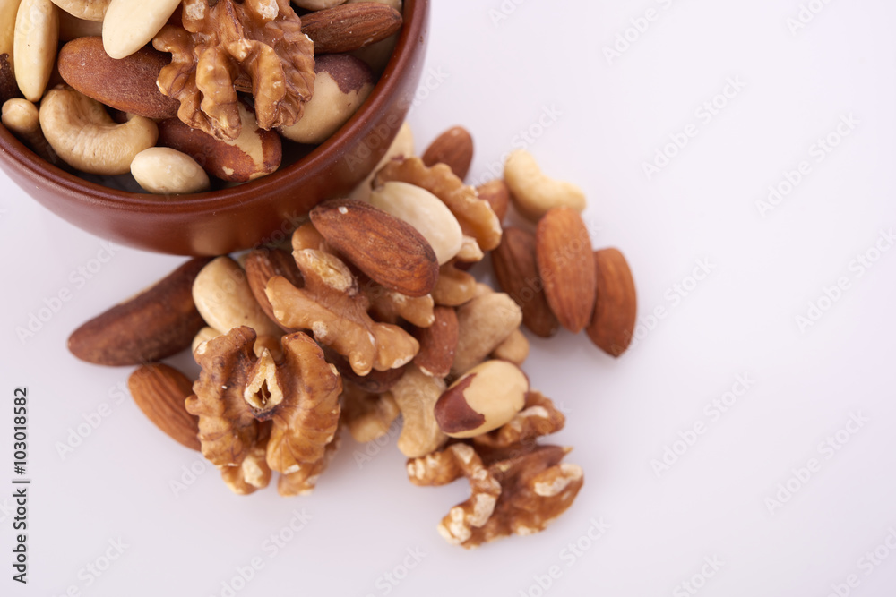 Mix nuts on white background Mix nuts on white background