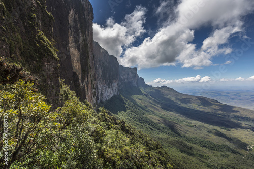 Trail down from the plateau Roraima passes under a falls - Venez