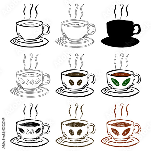 Cup Of Tea and Coffee Hand drawn set