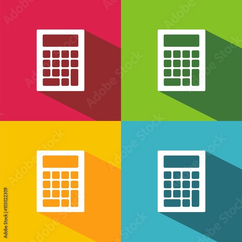 Icono de calculadora sobre fondos de colores. Ilustración vectorial