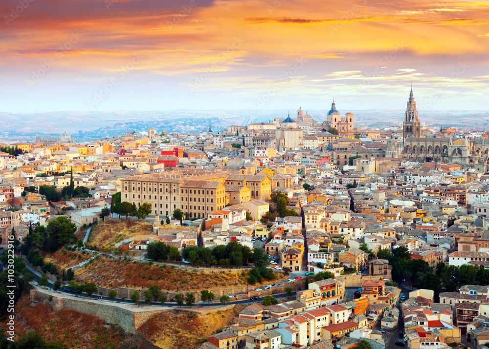 view of Toledo from hill in dawn