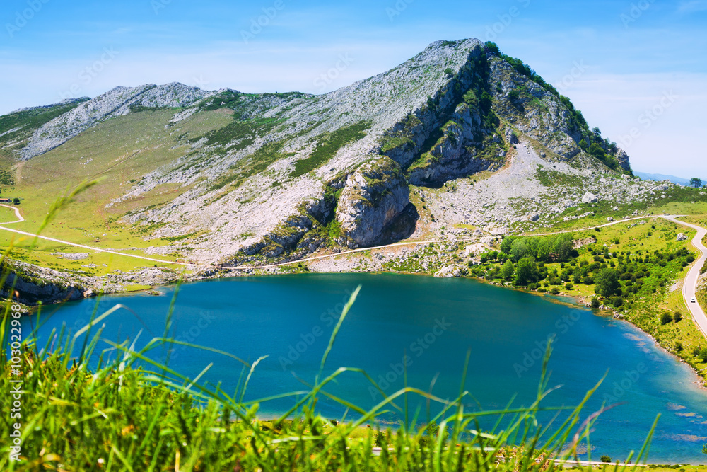 View of lake  in summer. Asturias, Spain