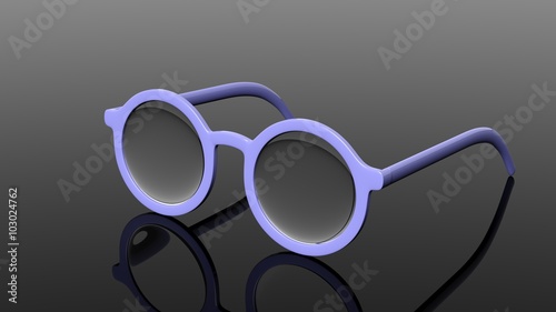 Pair of blue round-lens eyeglasses, isolated on black background.