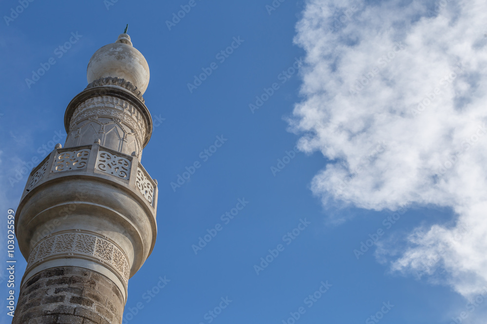 Suleymaniye Mosque on blue sky, Rhodes Greece
