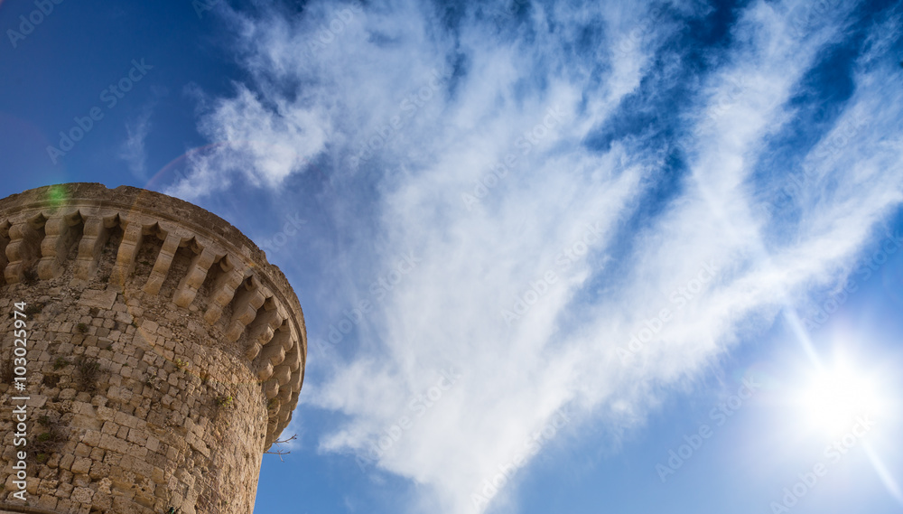 Part of tower against sky, Rhodes Greece