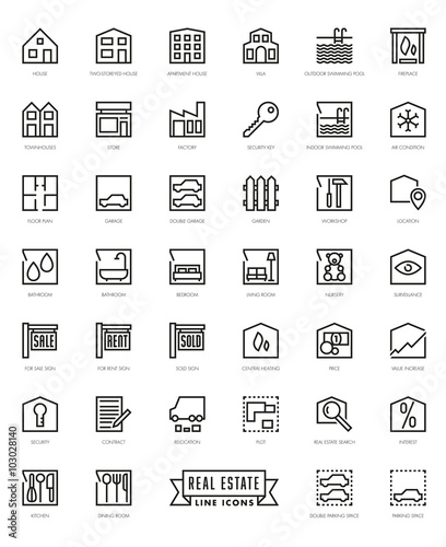 Real Estate Agents Square Line Icon Set