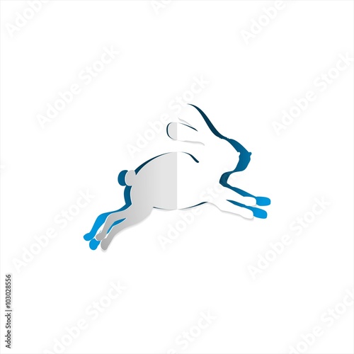Happy Easter - sweet Easter bunny hopping away quickly - Cutout - light blue white - Frohe Ostern - süßer Osterhase hoppelt schnell davon - Scherenschnitt - hellblau weiß