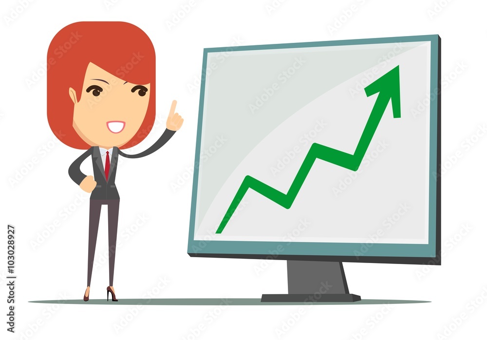 Business woman showing a chart business growth Business woman showing a chart business growth