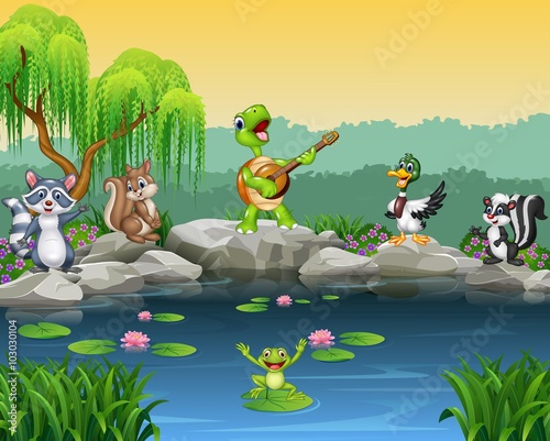 Cartoon happy animals singing collection 