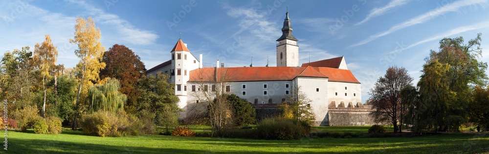 Panorama of Telc or Teltsch town castle or chateau