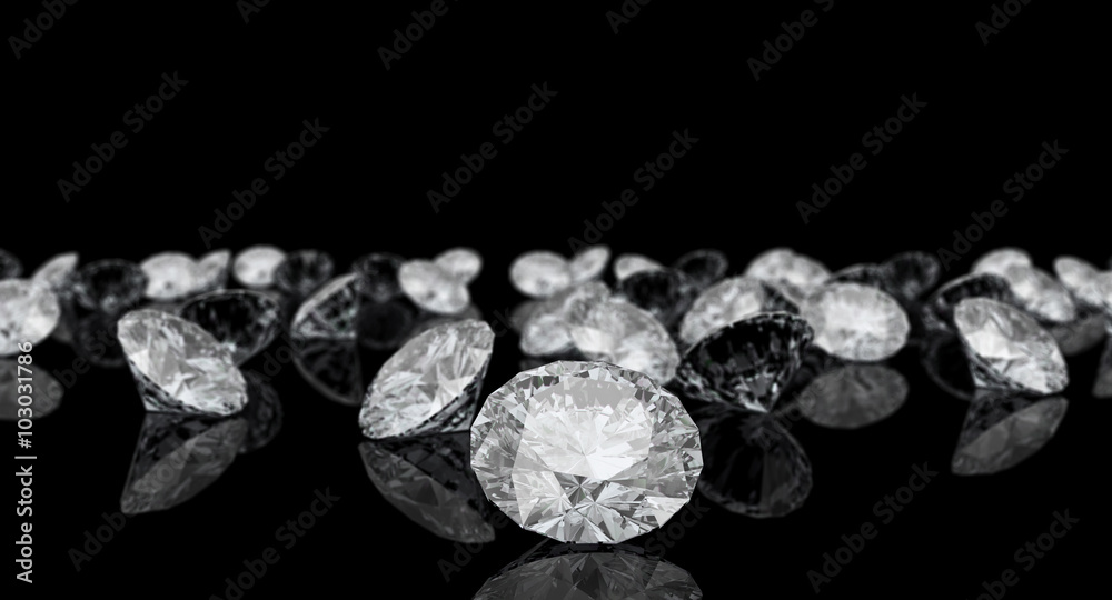  classic cut diamond and reflections of light, sparkles. black background. luxury and precious concept. wealth. nobody around. - obrazy, fototapety, plakaty 