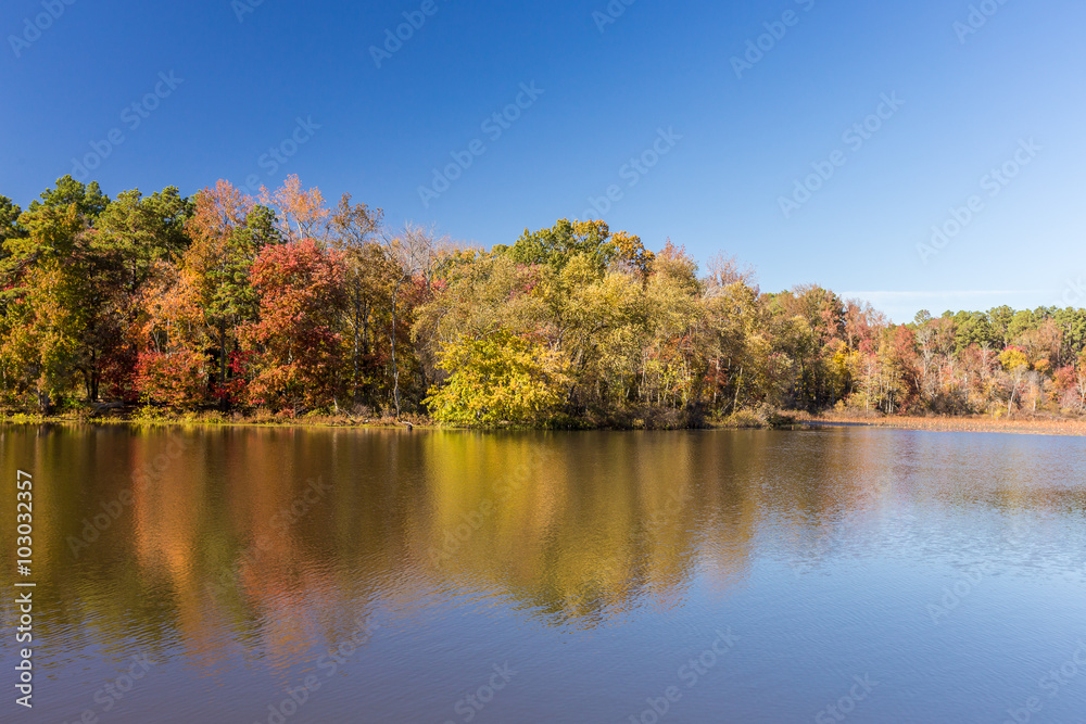Arkansas fall landscape and lake in Petit Jean state park