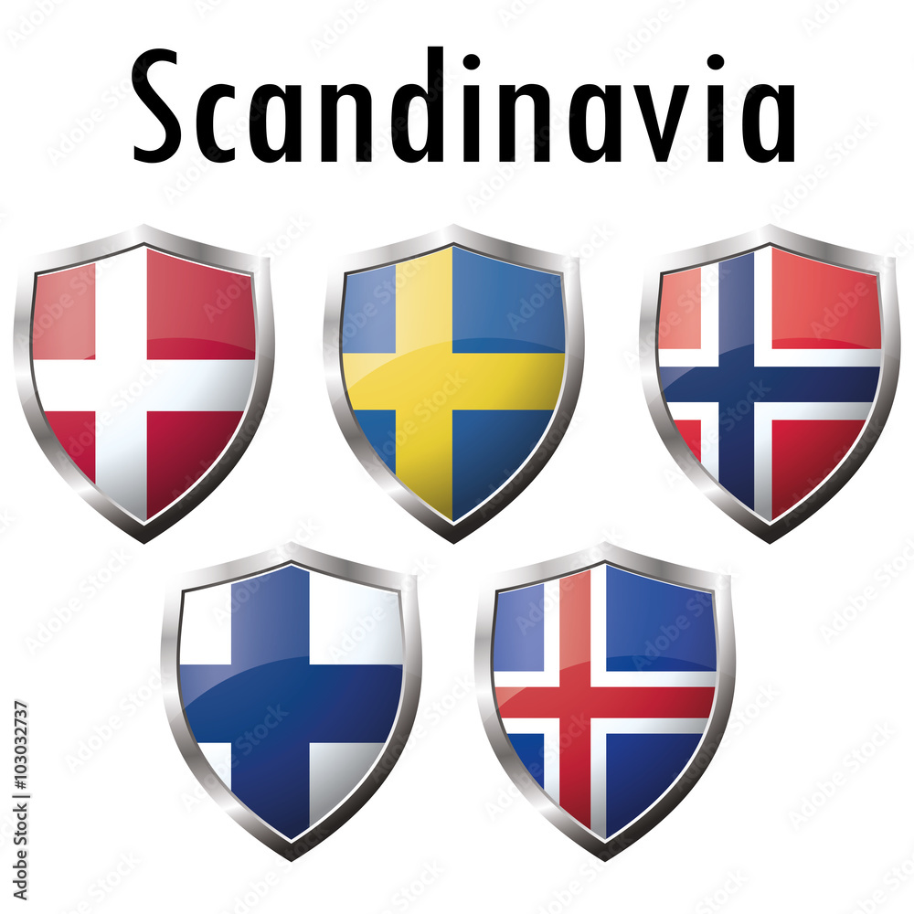 Fototapeta premium Nordic countries flags icons on white background