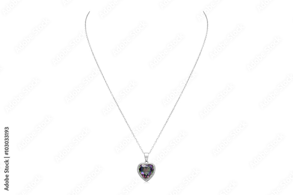 Fototapeta premium Sparkling Mystic Topaz Gemstone Heart Necklace in Silver