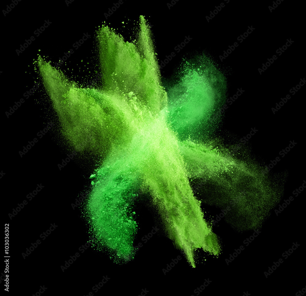 Green colorful powder splash on black background Green colorful powder splash on black background