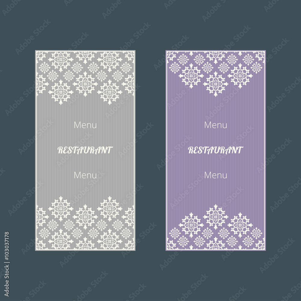 Set of abstract vector cards. Two vector templates with elegant design. Vector menu cards. Vector templates for restaurant menu. Vector menu templates.
