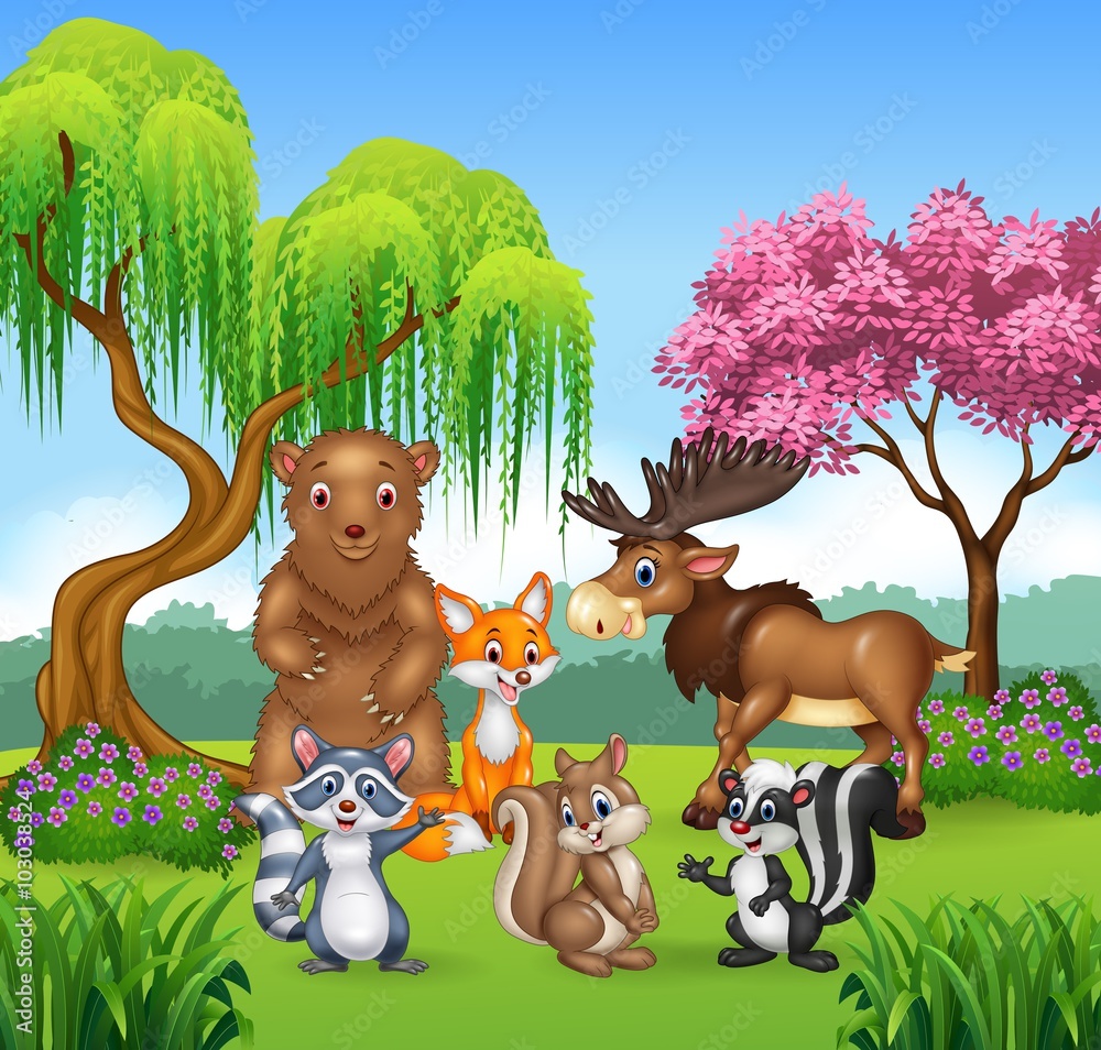 Naklejka premium Happy animal collection in the jungle 