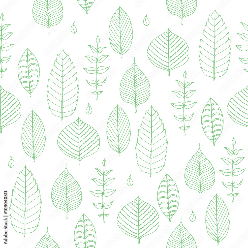 Vector Seamless pattern in soft tones with sample doodle leaves. Doodle leaves vector illustration.