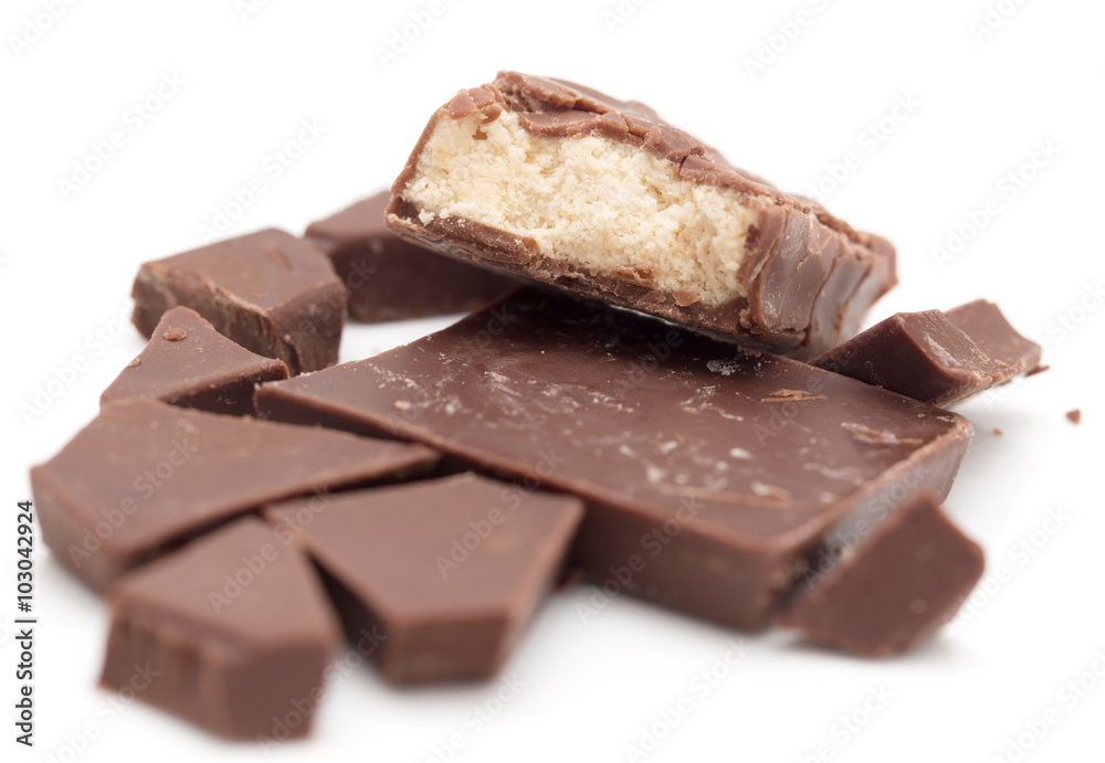 slice of chocolate on a white background slice of chocolate on a white background