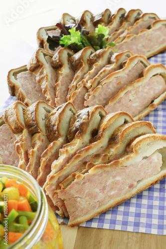 traditional sliced british pork pie photo