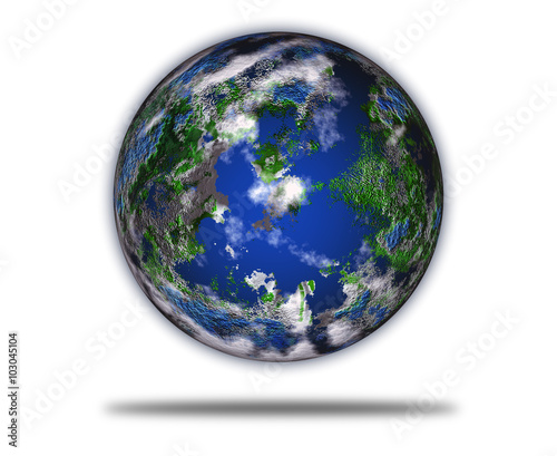 Blue Planet Earth with some clouds isolated in white