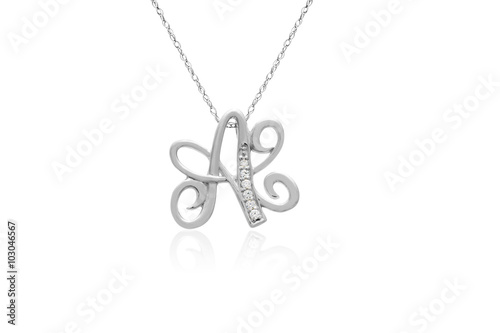 Decorative Initial "A" Necklace with Flawless Diamonds in Silver