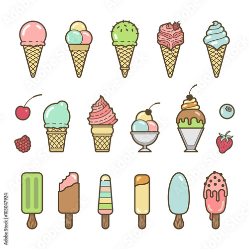 Vector icon set of yummy colored ice cream