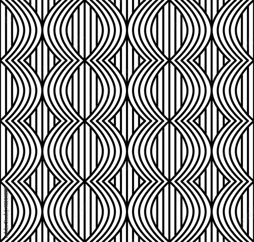 Vector seamless texture. Modern geometric background. Repeated monochrome pattern with arcs.