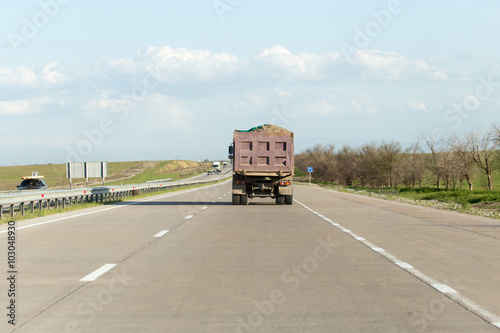 truck in motion on road