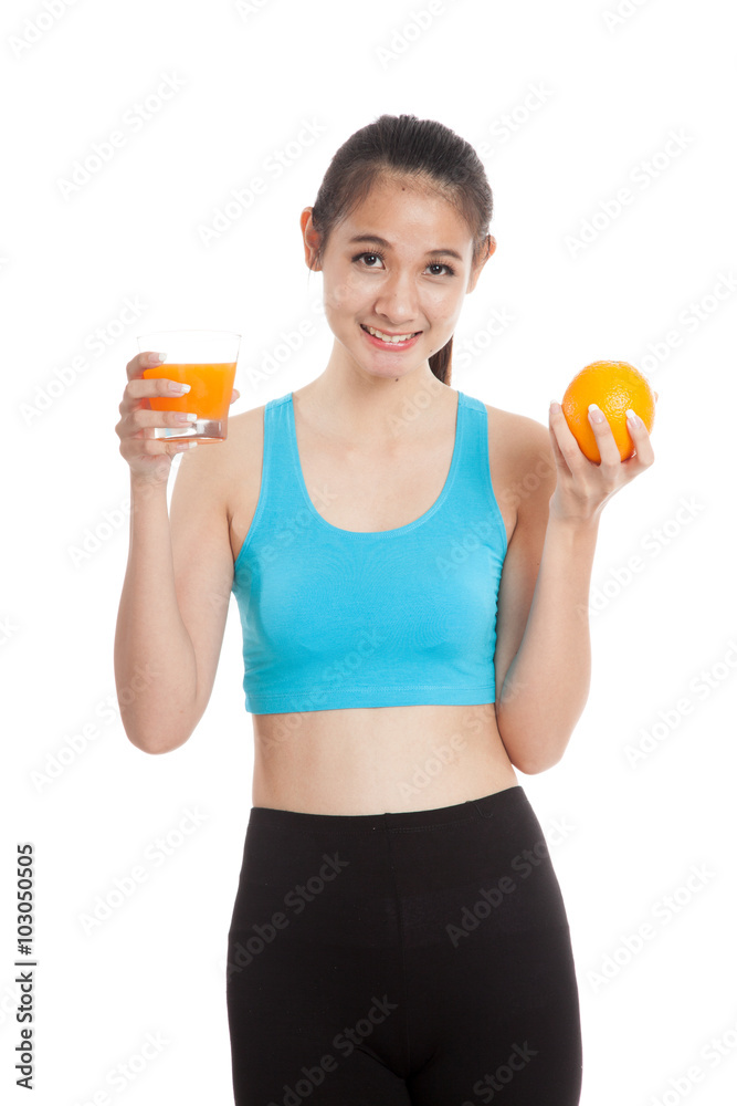 Beautiful Asian healthy girl with orange juice and orange fruit Beautiful Asian healthy girl with orange juice and orange fruit