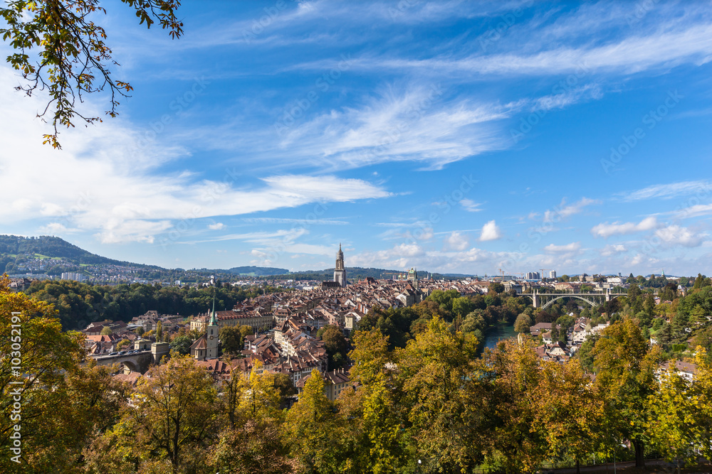 Panorama view of Berne old town from mountain top