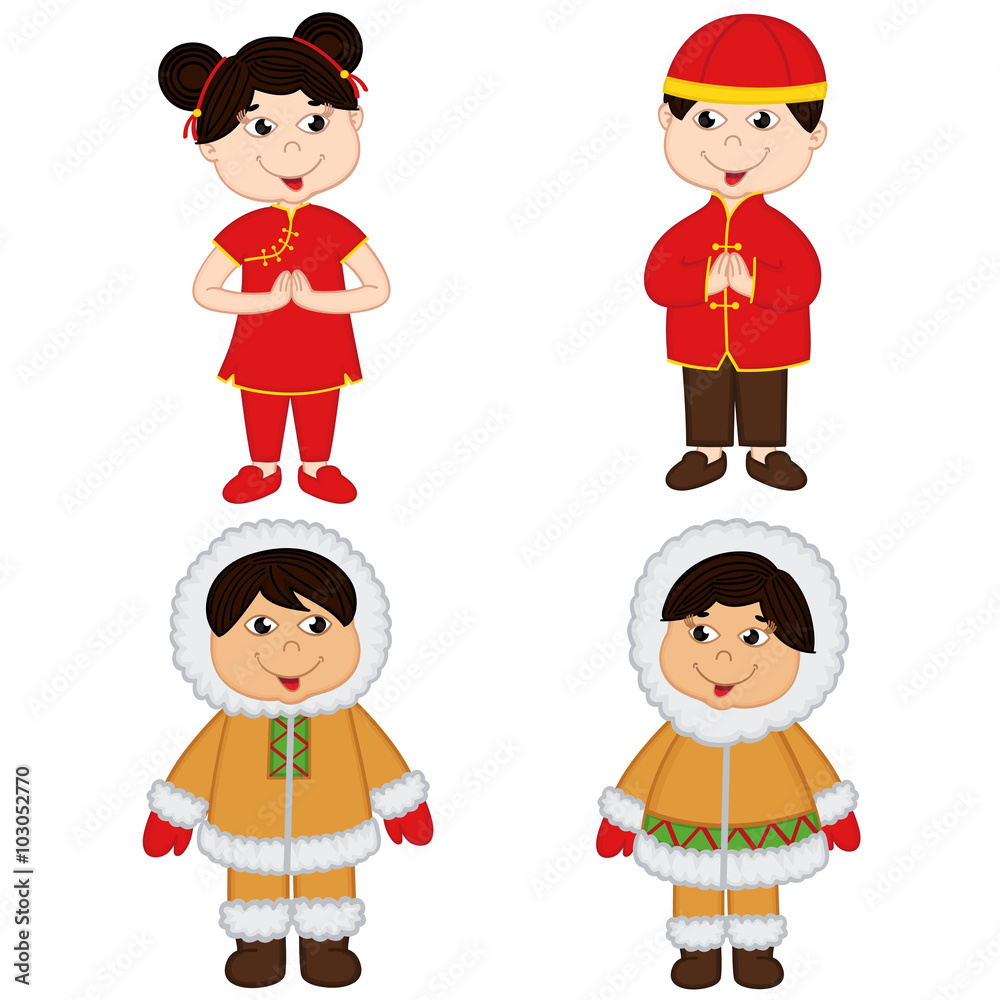 set of isolated children of Chinese and Eskimo nationalities - vector illustration, eps set of isolated children of Chinese and Eskimo nationalities - vector illustration, eps