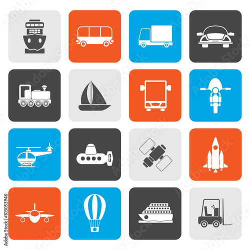 Flat Transportation, travel and shipment icons - vector icon set