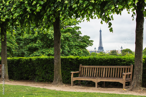 The garden of Tuilleries and The Eiffel Tower in Paris, France photo