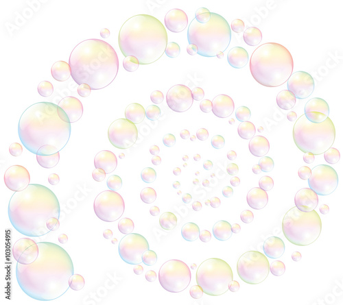 Soap bubbles spiral - isolated vector illustration on white background.