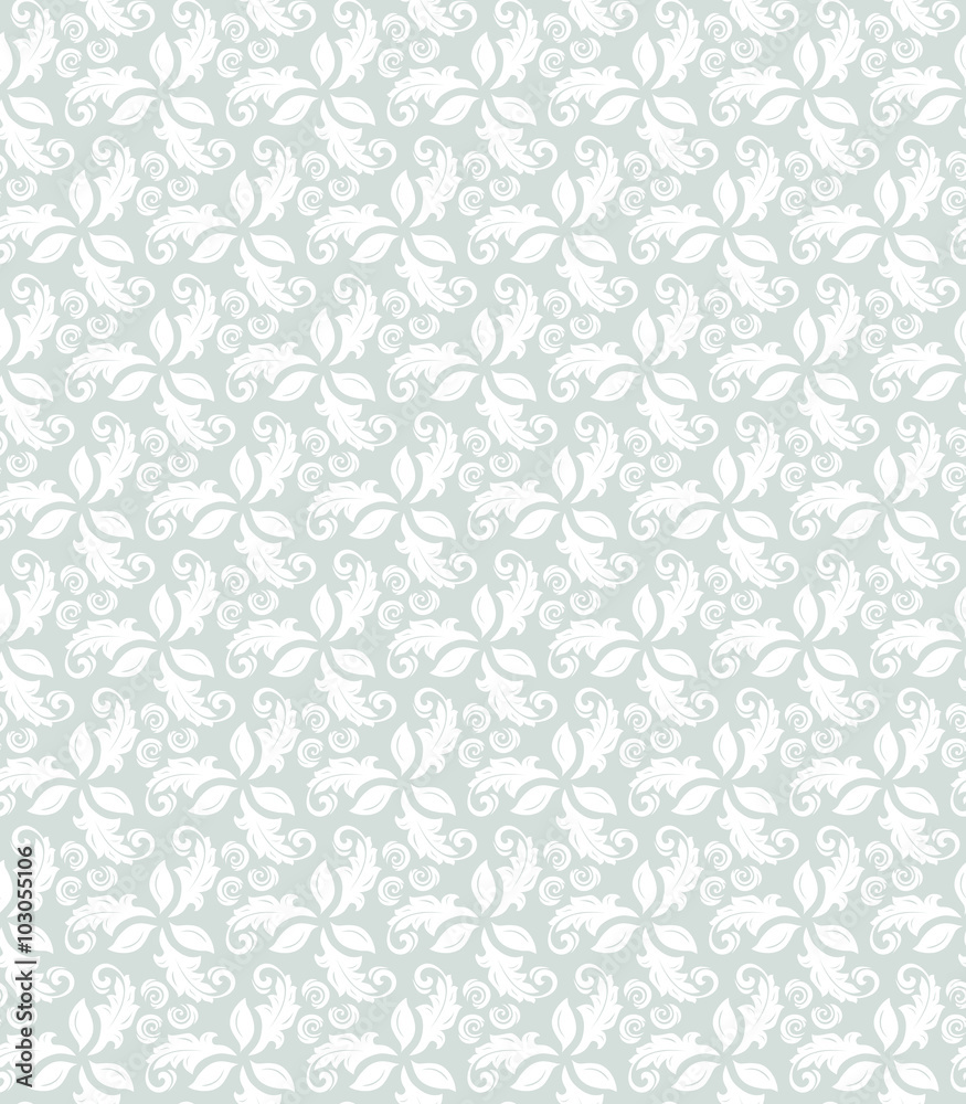 Floral ornament. Seamless abstract light blue background with white leafs Floral ornament. Seamless abstract light blue background with white leafs