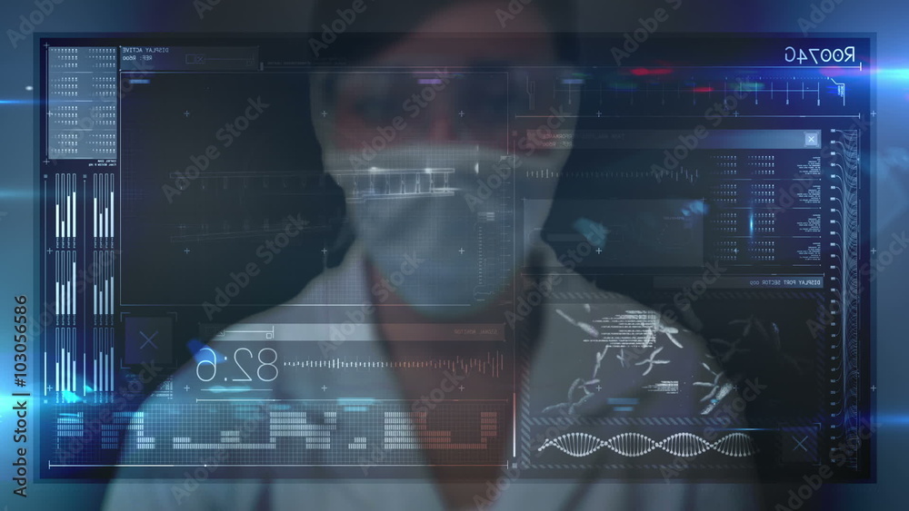 Animation of scientist using a tech interface