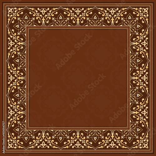 Golden frame on brown background.
