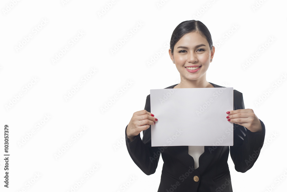 business woman show something isolated on white background, asia business woman show something isolated on white background, asia