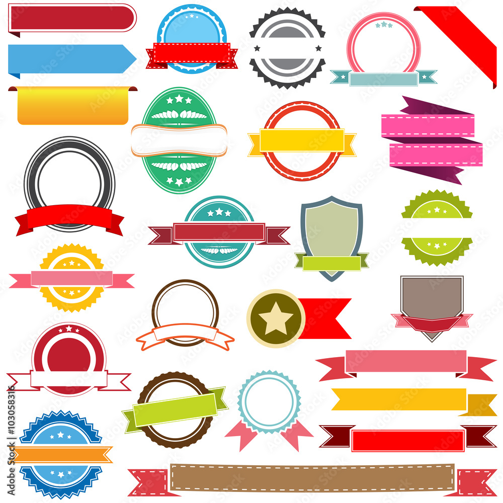 Set of vector ribbons, labels, banners and emblems. Design elements. Set of vector ribbons, labels, banners and emblems. Design elements.