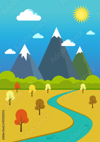 Natural Mountains River and Valley Landscape