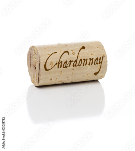 Chardonnay Wine Cork Isolated On A White Background.
