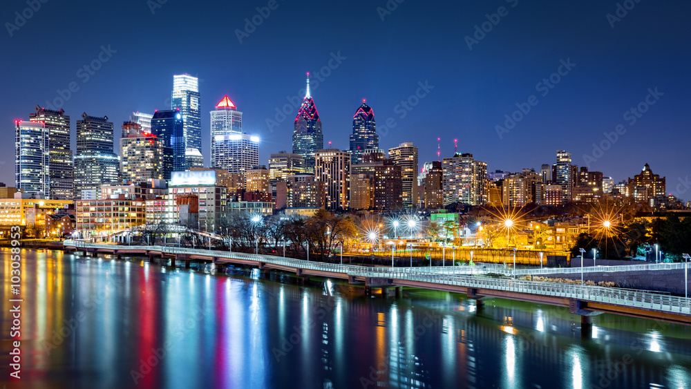 Philadelphia skyline by night