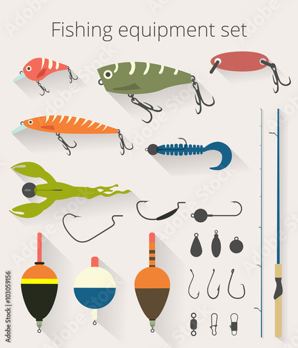 Fishing set of accessories for spinning fishing with crankbait lures and twisters and soft plastic bait fishing float