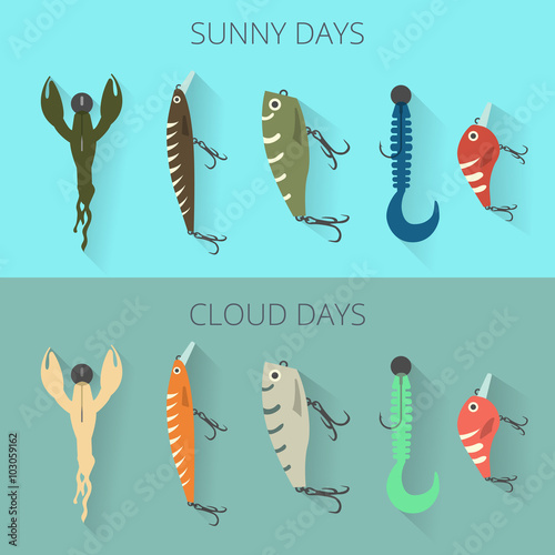 banners with tip choice bait for fishing with respect to the weather. sunny and cloudy day