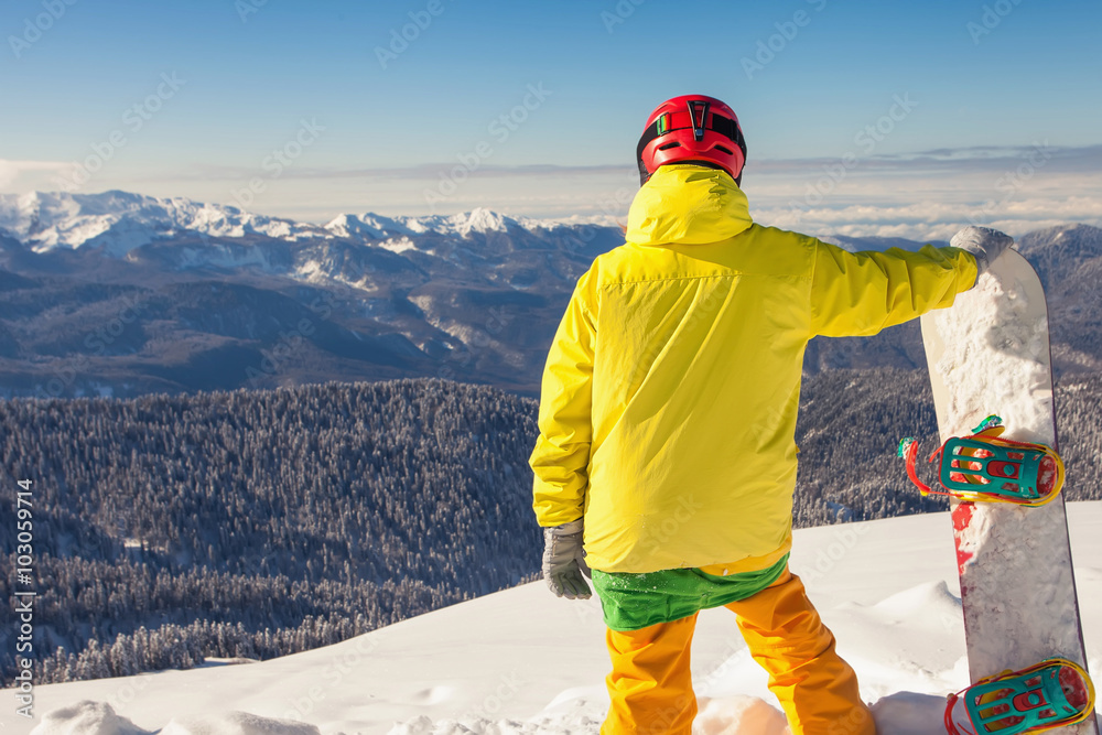 Adventure to winter sport. Snowboarder girl
