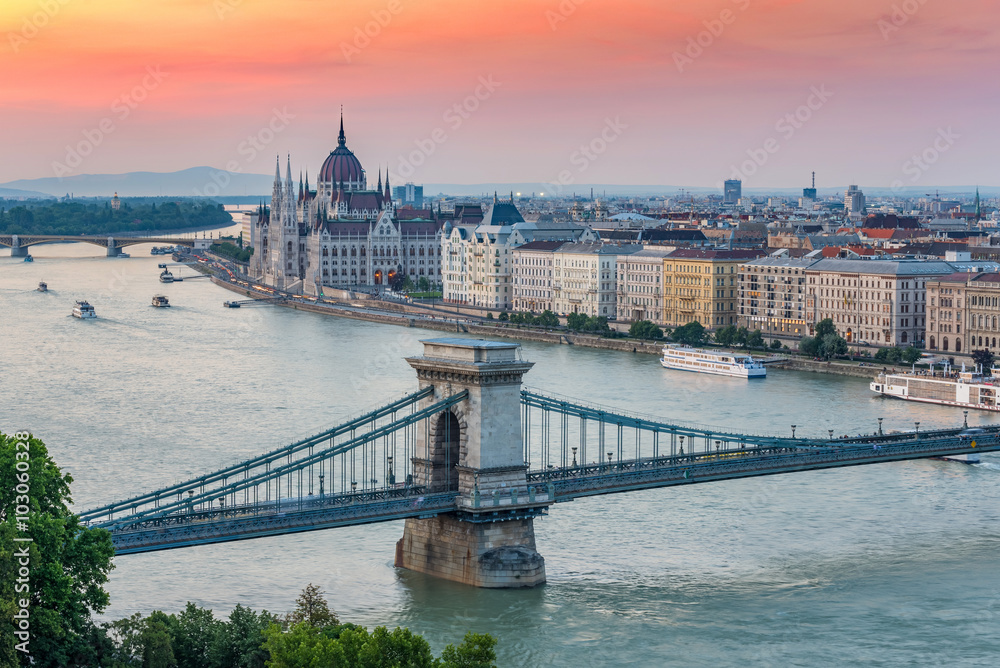 Budapest city skyline when sunset , Hungary